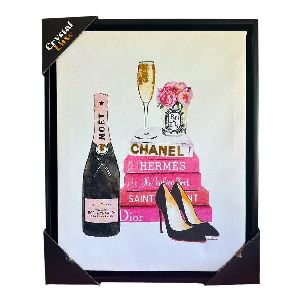 Wall Art- Fashion On Book Champagne Heels And Flowers